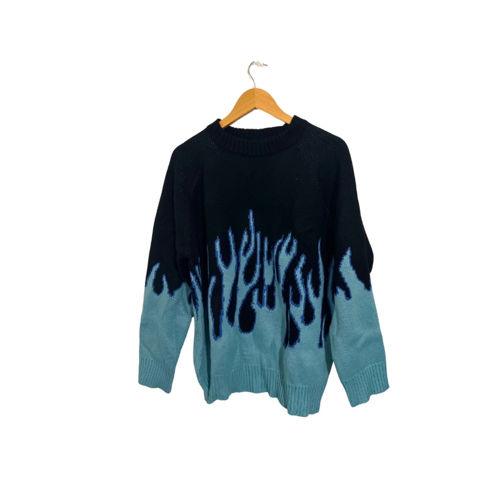 Stylish Oversized Black and Blue Women's Sweater